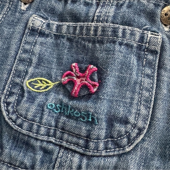 Vintage 90’s Oshkosh B’Gosh Girls Denim Floral Overalls 6-9 Months - Picture 2 of 7